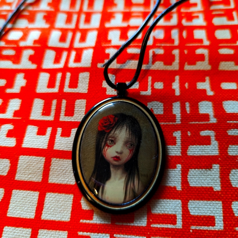 Official Mark Ryden Gallery Rose (Blood Show) Pendant with leather necklace